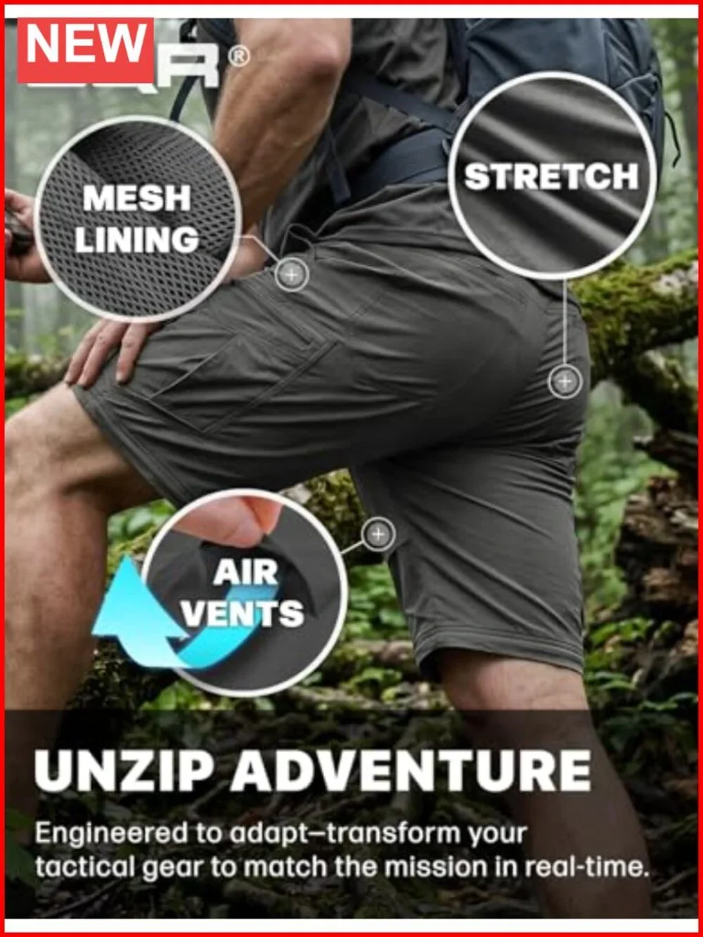 Men's Convertible Cargo Tactical Pants, Water Resistant, Zip Off Lightweight
